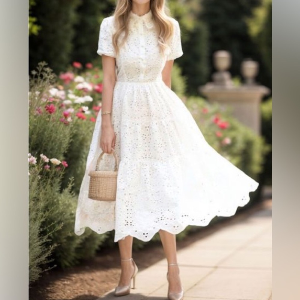 Chicwish eyelet White Dress with lace collar
